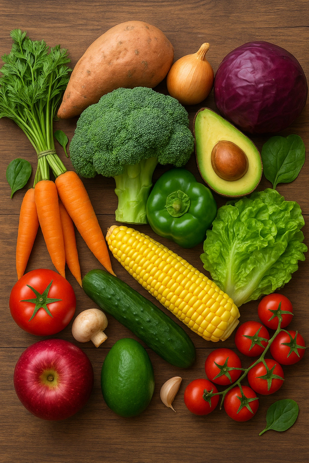 A colorful arrangement of farm-fresh produce, illustrating the core of sustainable food choices that reduce waste.