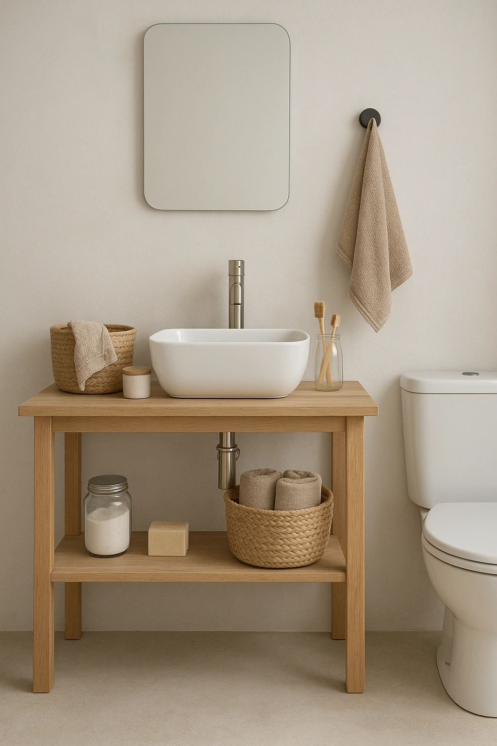 A minimalist bathroom setup for an affordable zero waste lifestyle.