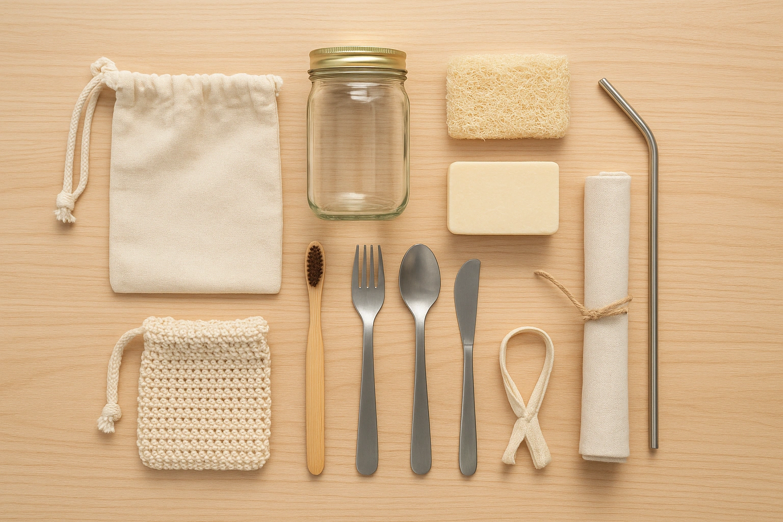 A photo of a personal zero waste kit, a key tool in any eco friendly living guide.